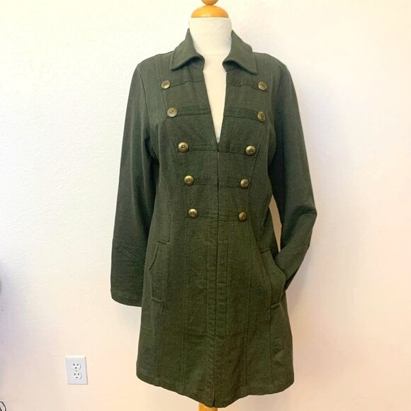 CABi Military style jacket Womens SZ M - All cotton - Pockets Metal button decor - Picture 1 of 4
